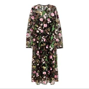 H&M Floral Embroidered Mesh Dress